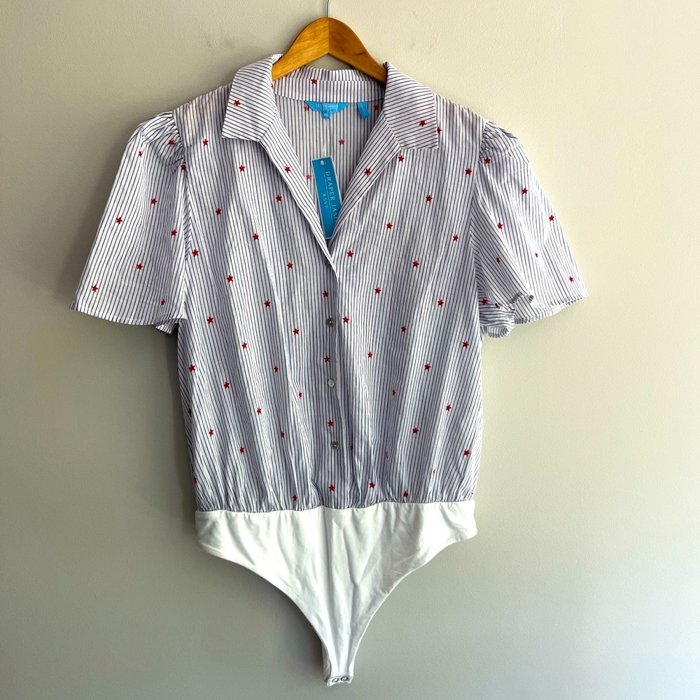 Draper James Red Stars White and Blue Striped Bodysuit Shirt size XL